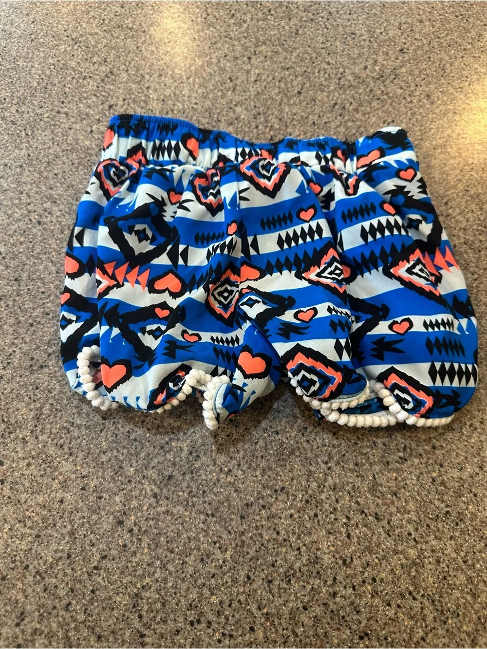 Blue Aztec Print Pom-Trim  Shorts